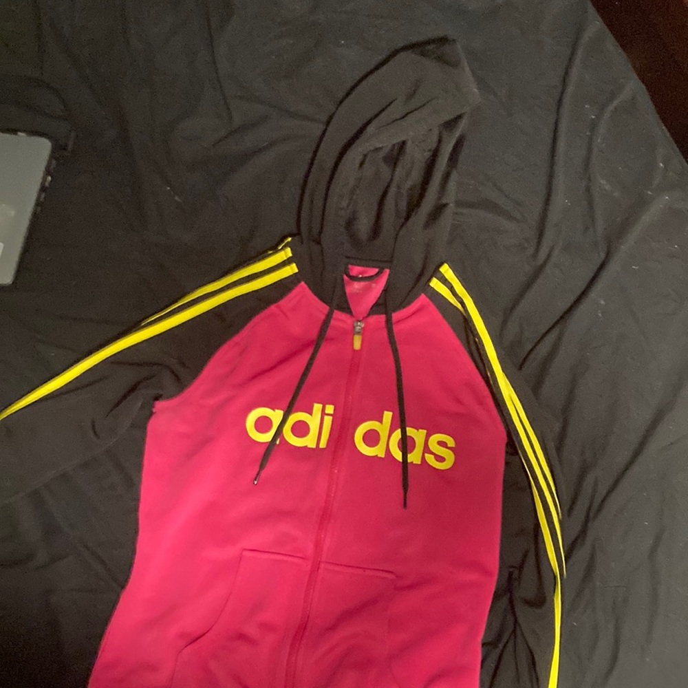 Pink and black adidas zip up jacket